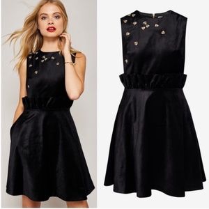 Ted Baker Celeena Embellished Bee Velvet Shift Dress, Black